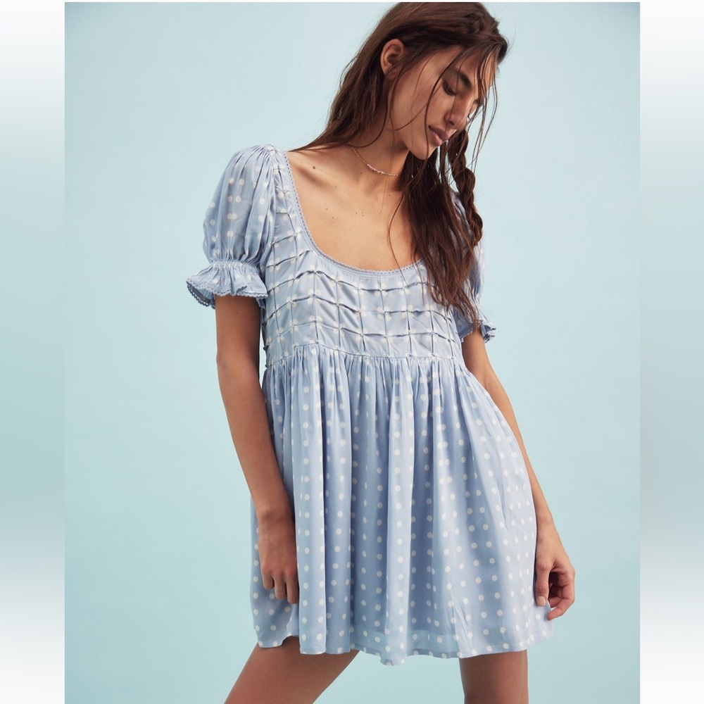 Free People Daisy Dots Mini Dress, Sweet Blue Combo, size small.